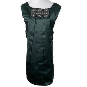 Prairie New York Sleeveless Embellished Emerald Green Duchess Satin Dress